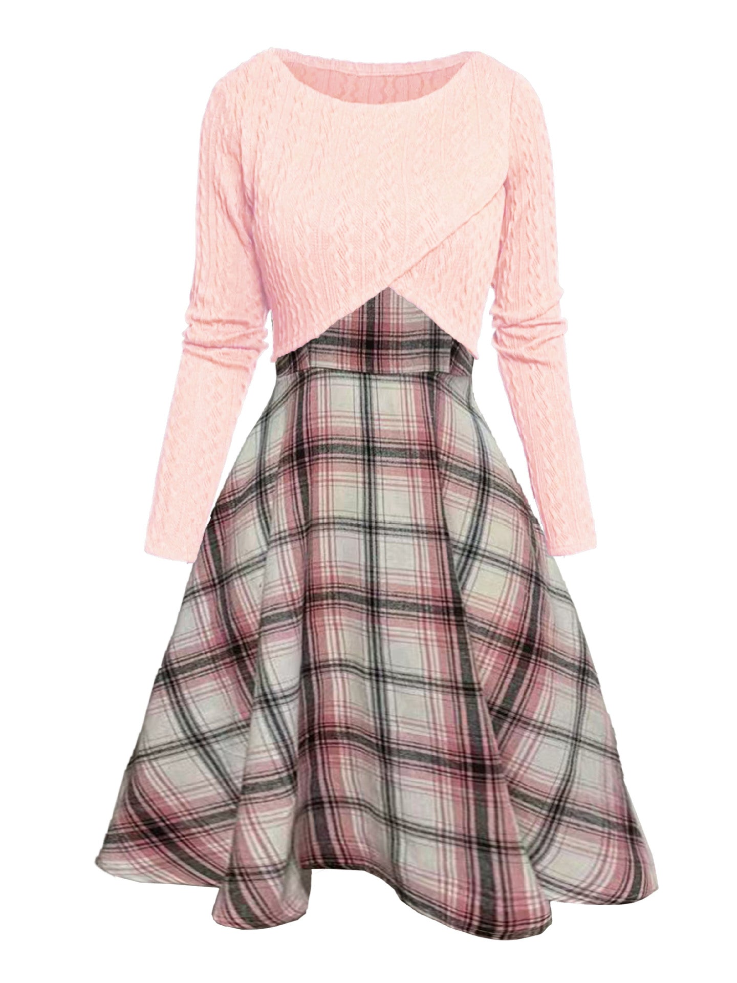 Womens Two-pieces Set, Knitted Long-sleeve Top And Dress