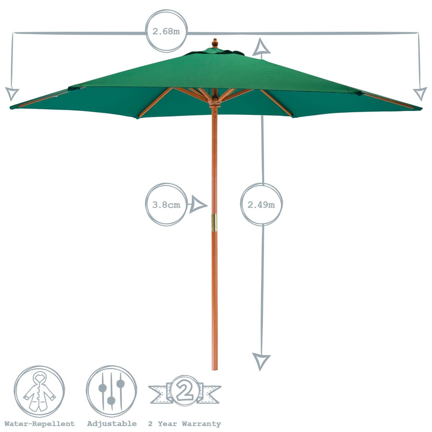 2.7m x 2.5m Wooden Garden Parasol