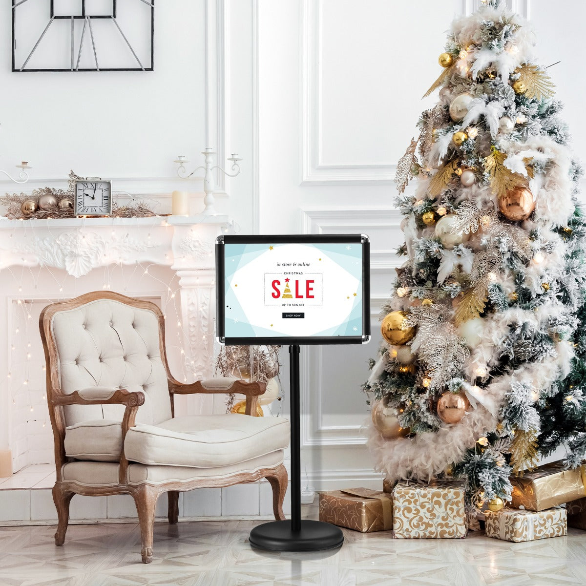A3 Adjustable Poster Stand with Adjustable Height and 360° Rotation-Black