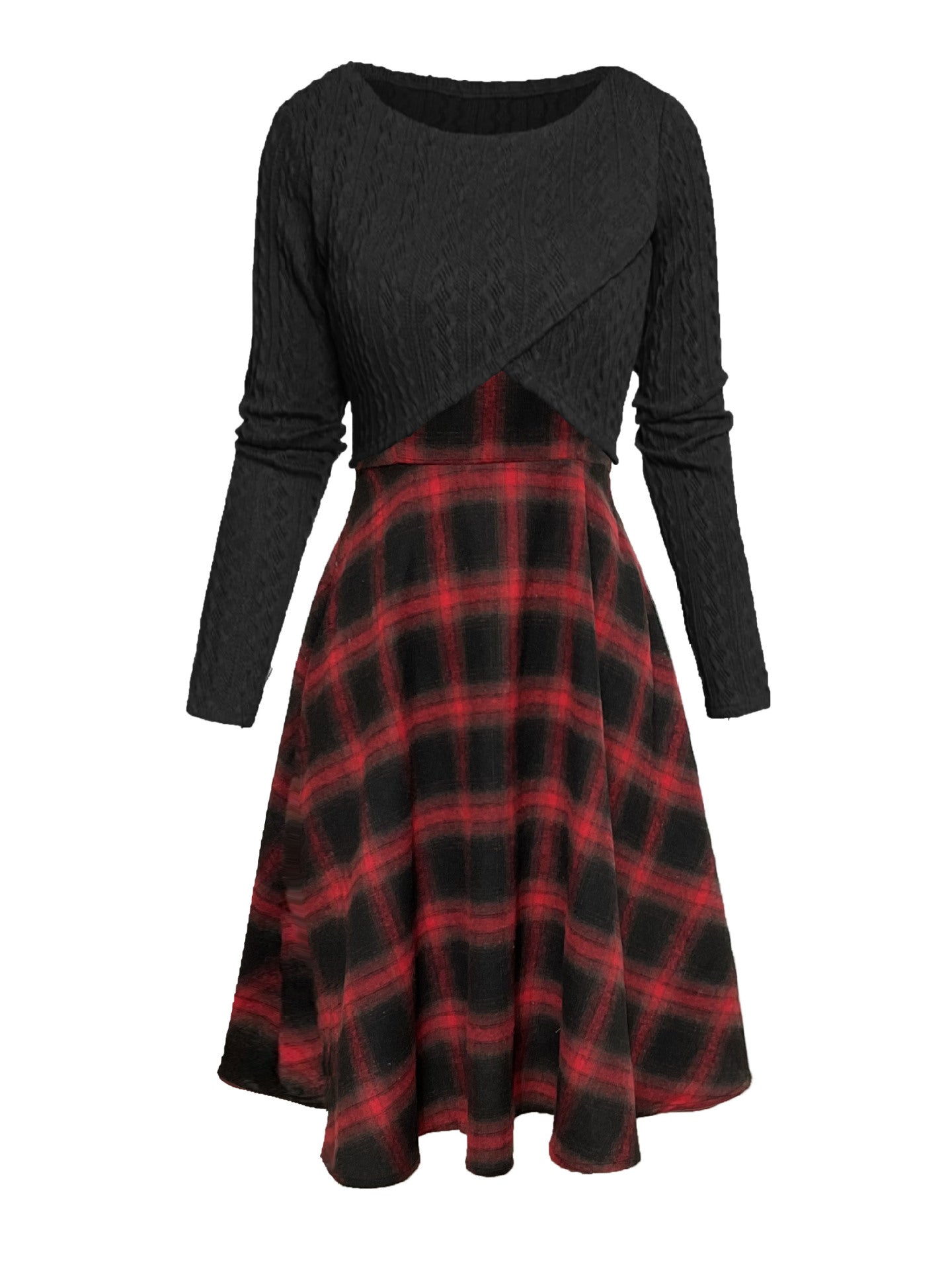 Womens Two-pieces Set, Knitted Long-sleeve Top And Dress