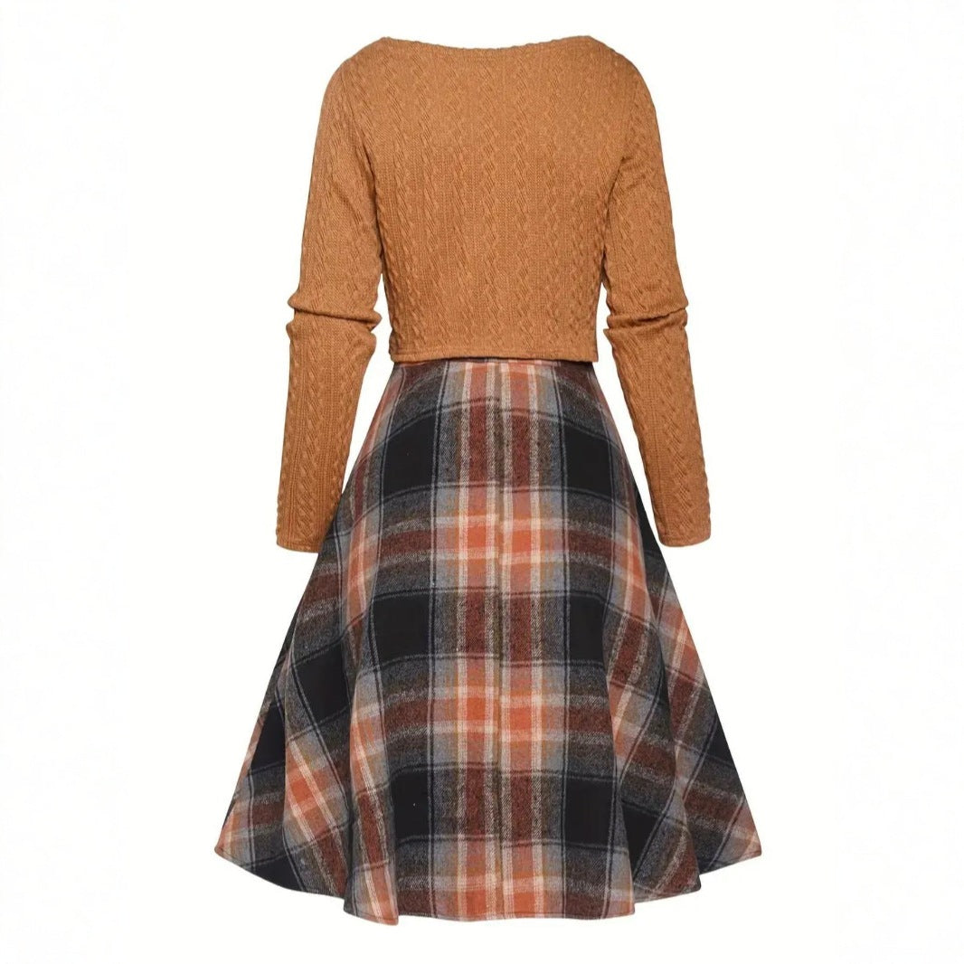 Womens Two-pieces Set, Knitted Long-sleeve Top And Dress