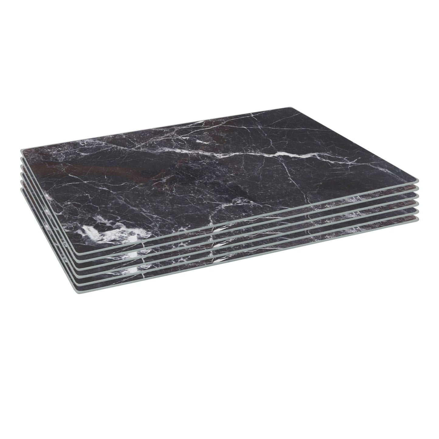 Rectangle Glass Placemats - 40cm x 30cm - Marble - Pack of 6