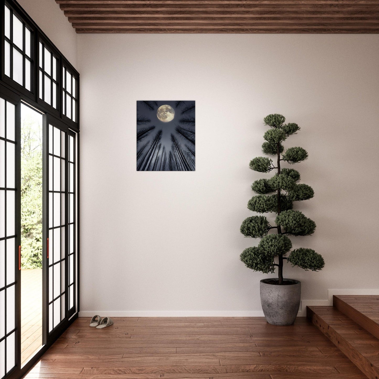 Ethereal Night Landscape Canvas – Glowing Moon & Forest Scene