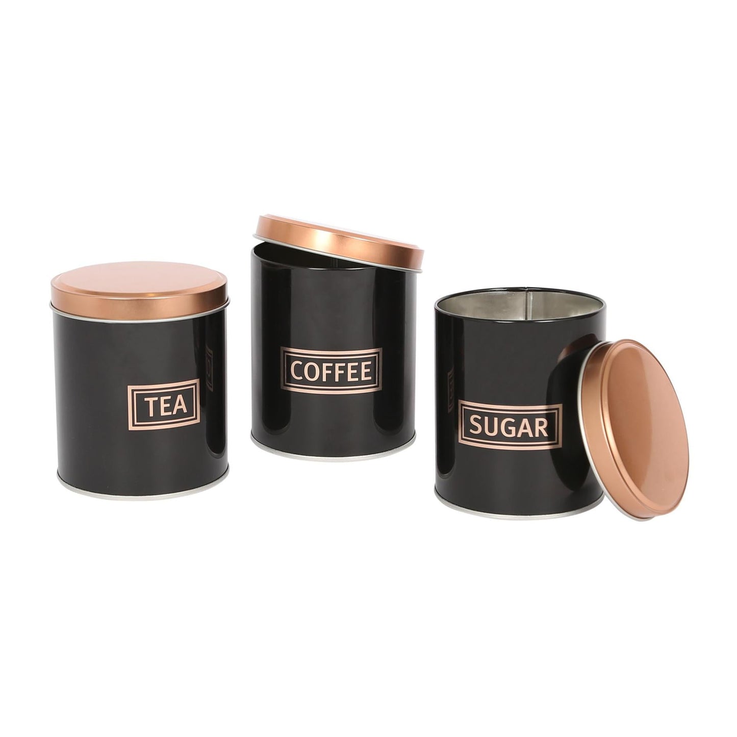 3pc Round Metal Tea Coffee Sugar Canister Set