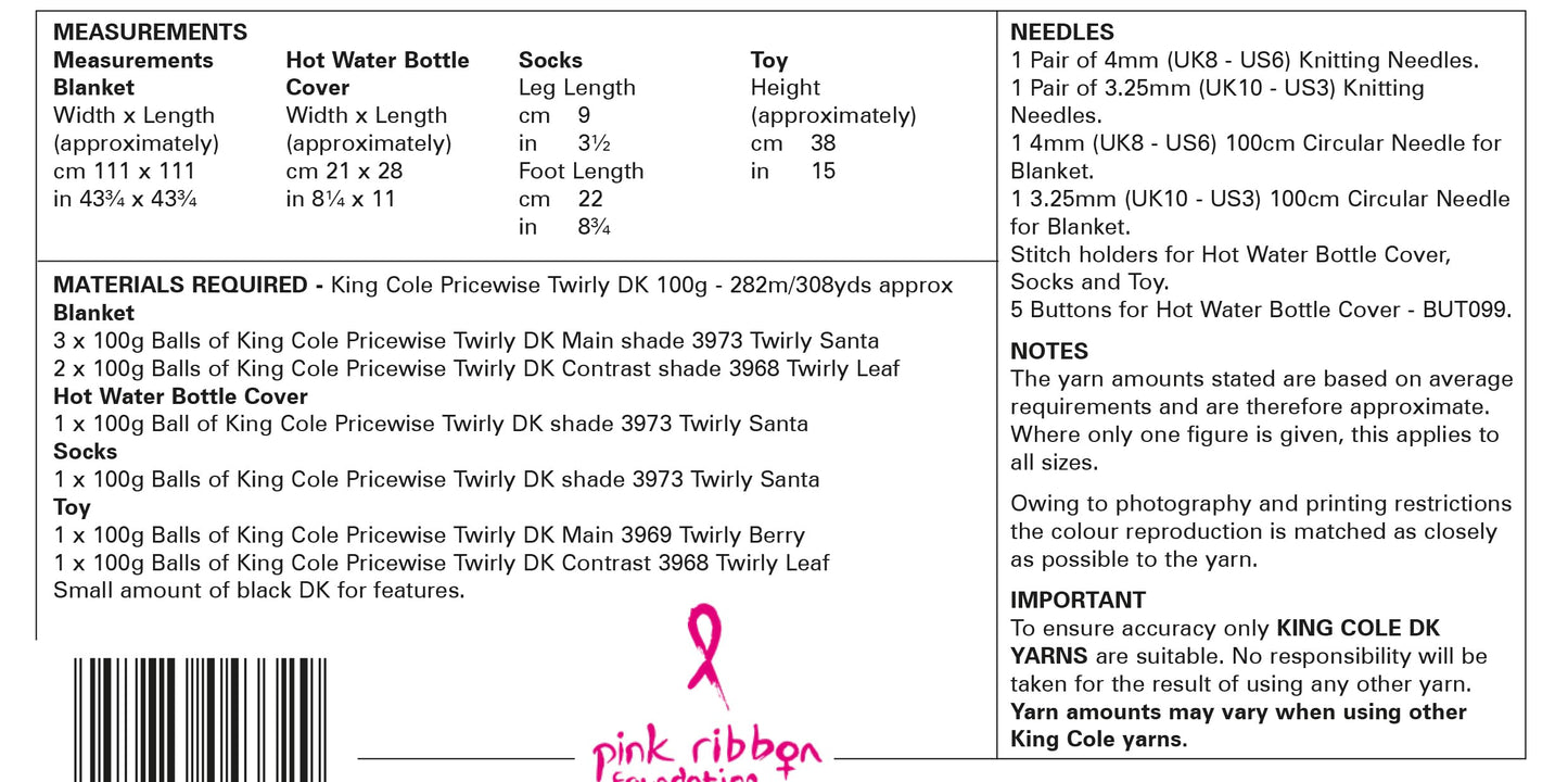 King Cole DK Knitting Pattern - 6138 Check Blanket Teddy, Socks & Hot Water Bottle