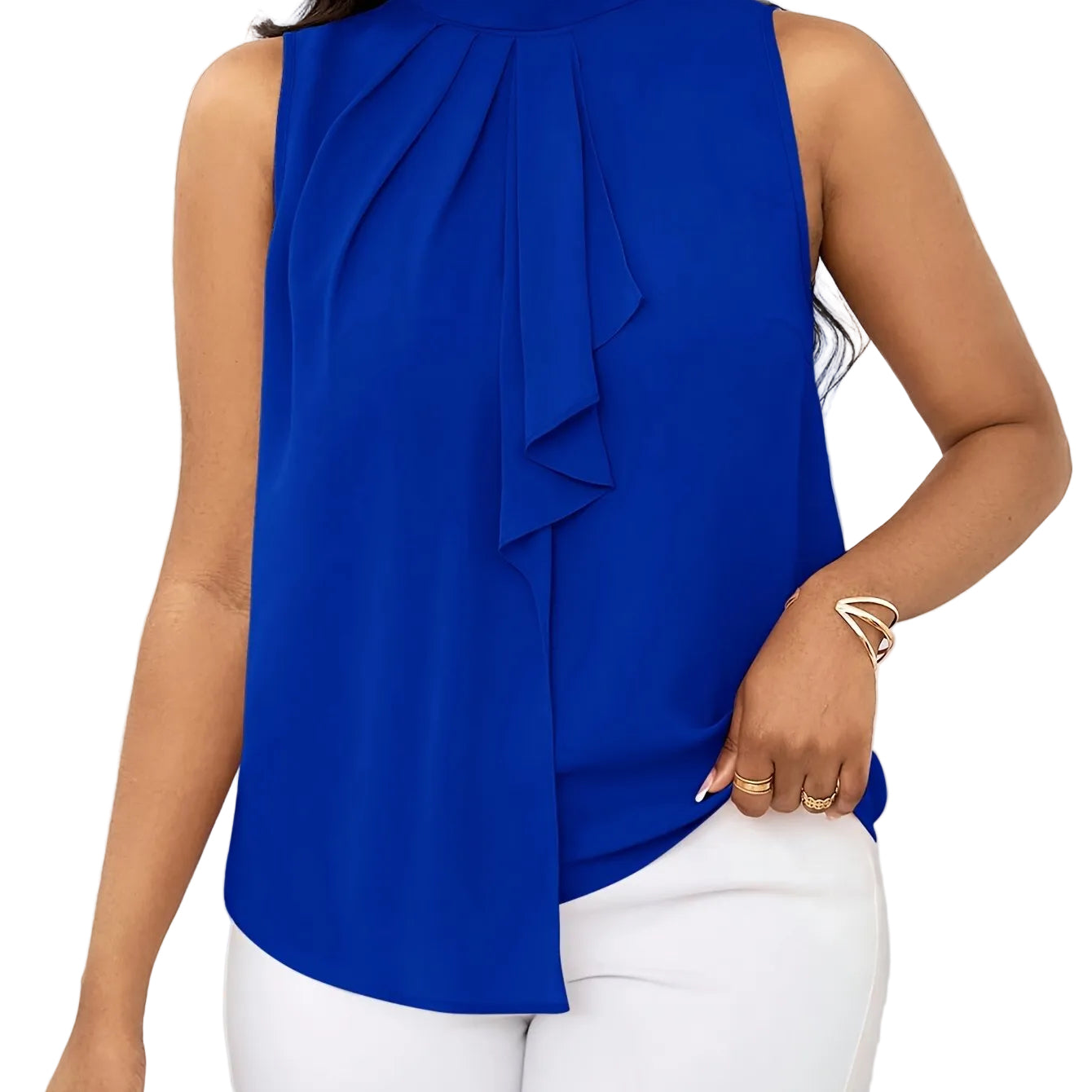 Women's High Neck Sleeveless Top – Solid Color with Lace-Up Detail