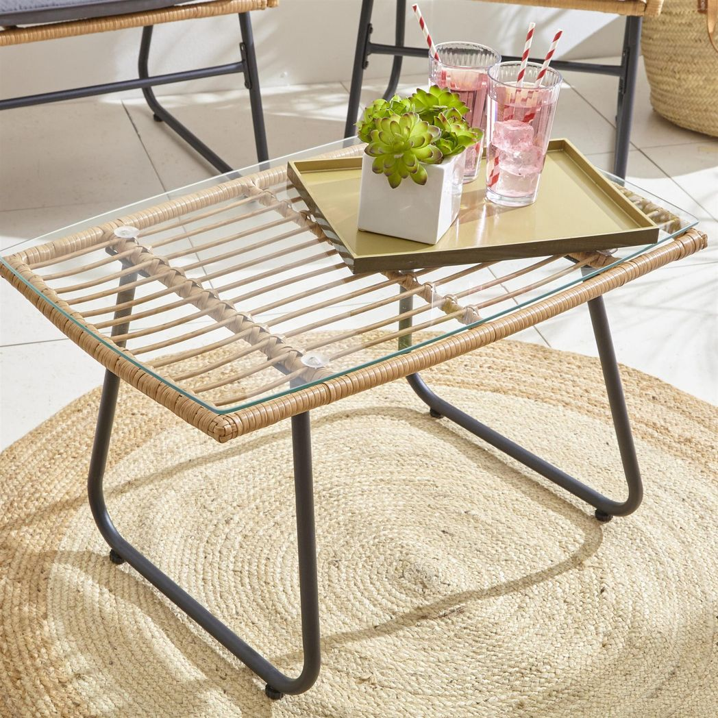 Neo Grey Bamboo Style Garden Sofa, Table & Chairs 4 Piece Set
