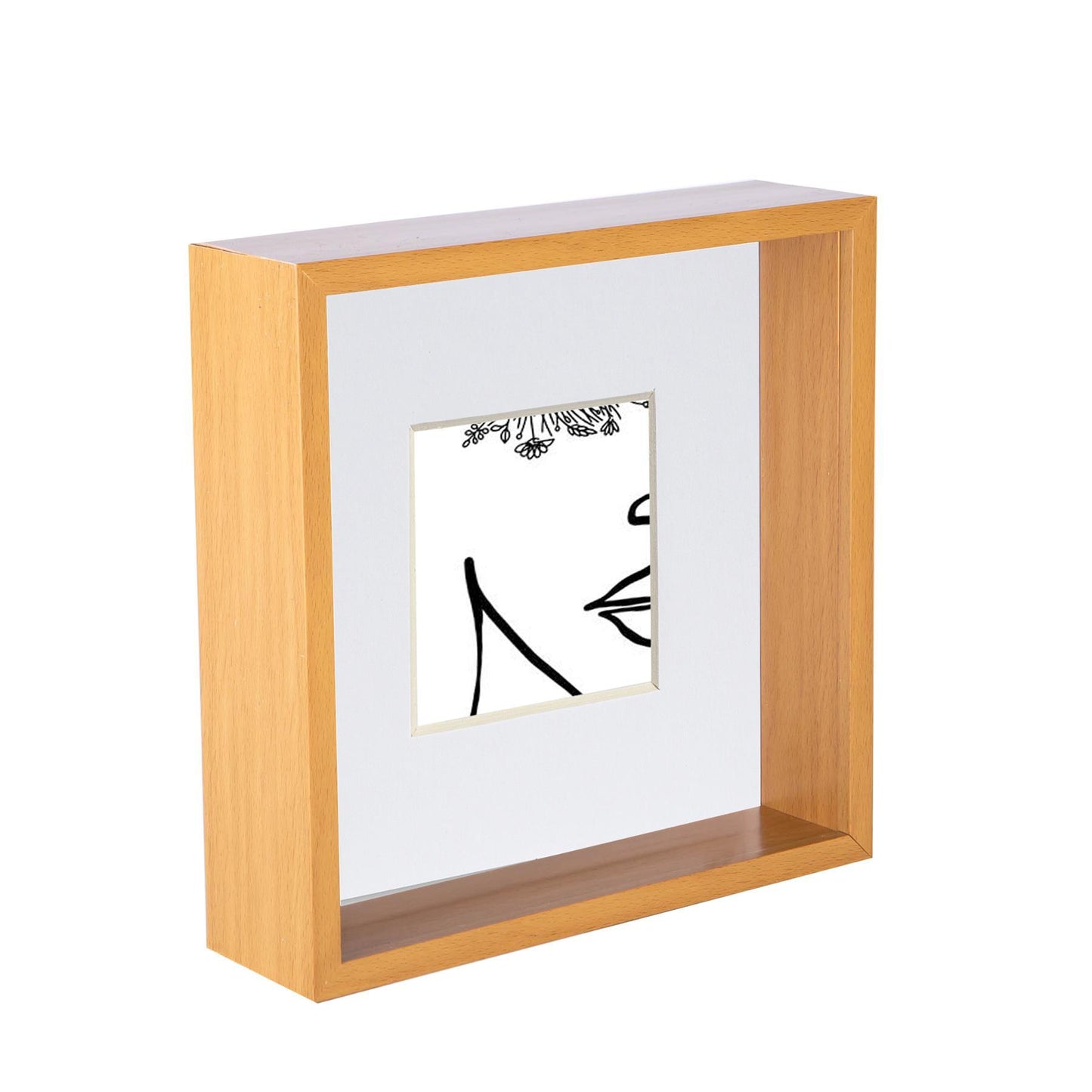 8" x 8" Light Wood 3D Deep Box Photo Frame - with 4" x 4" Mount