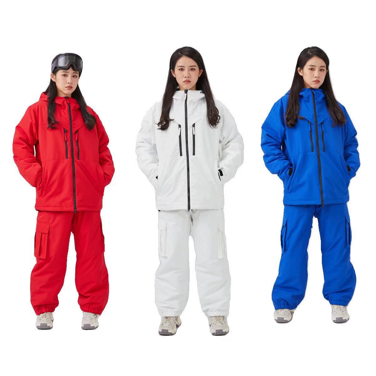 White Padded Waterproof Modest Biker Suit - Loose-Fitting Outdoor Top & Pants