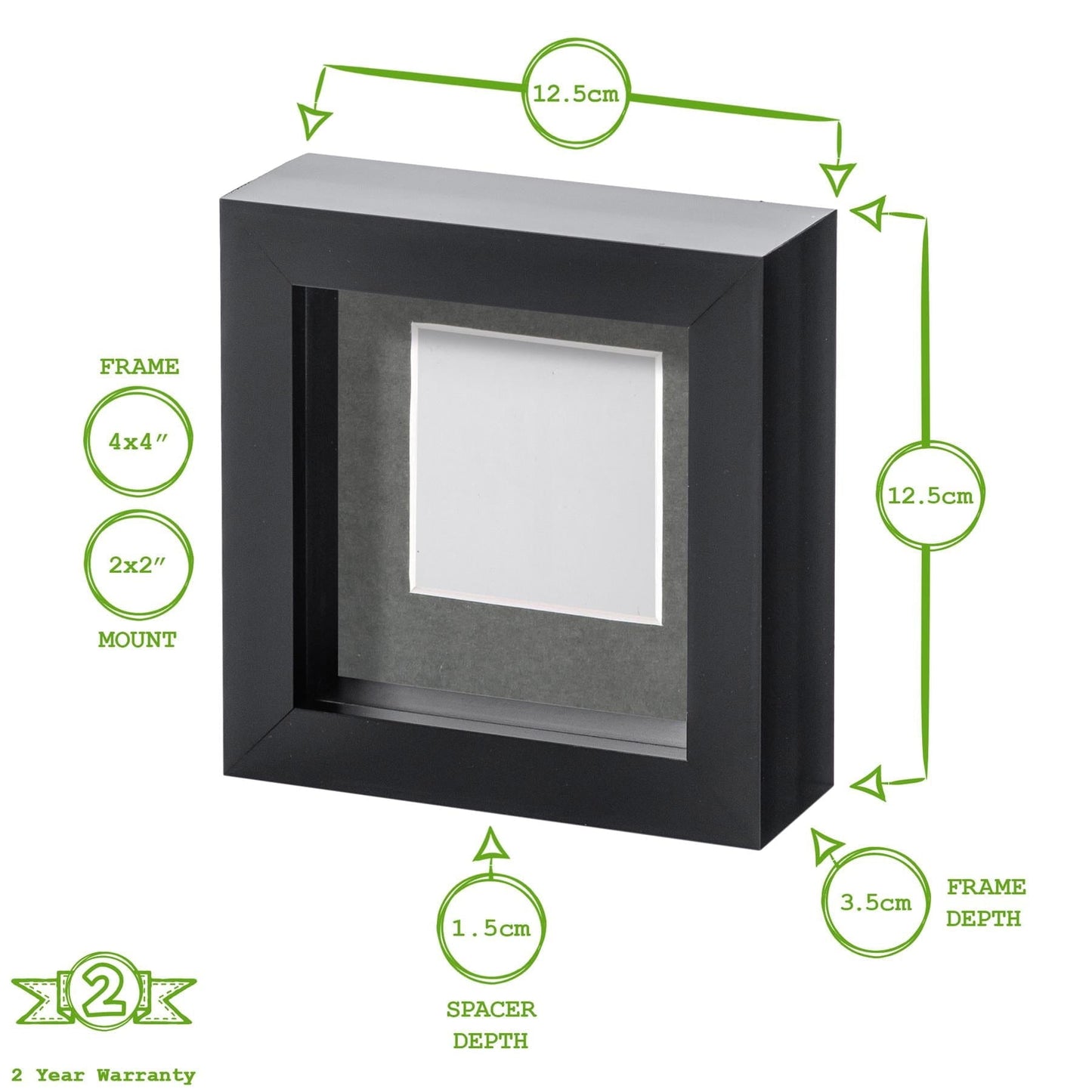 4" x 4" White 3D Box Photo Frame with 2" x 2" Mount