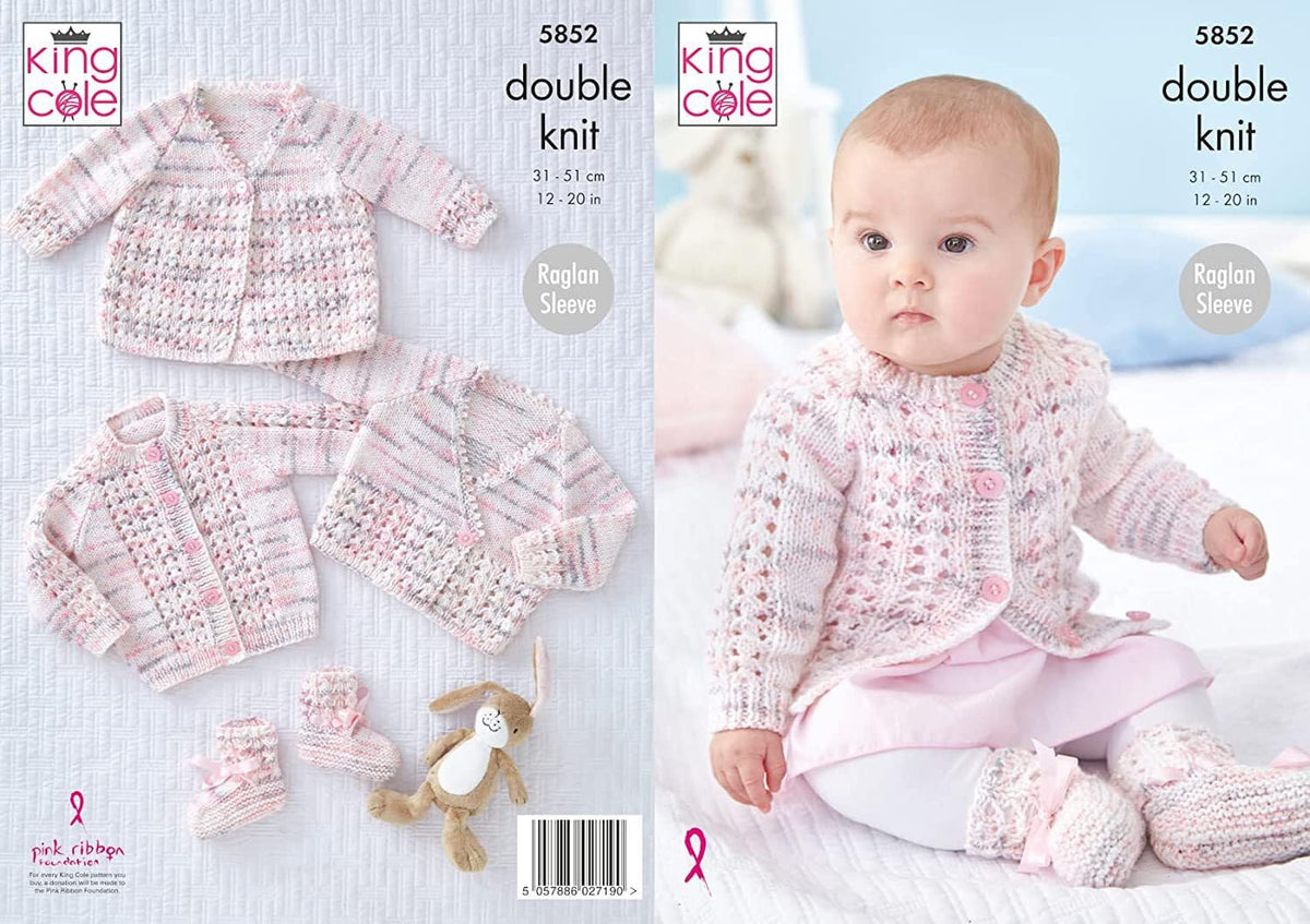 King Cole Baby DK Knitting Pattern Lace Matinee Coat Cardigans & Bootees (5852)