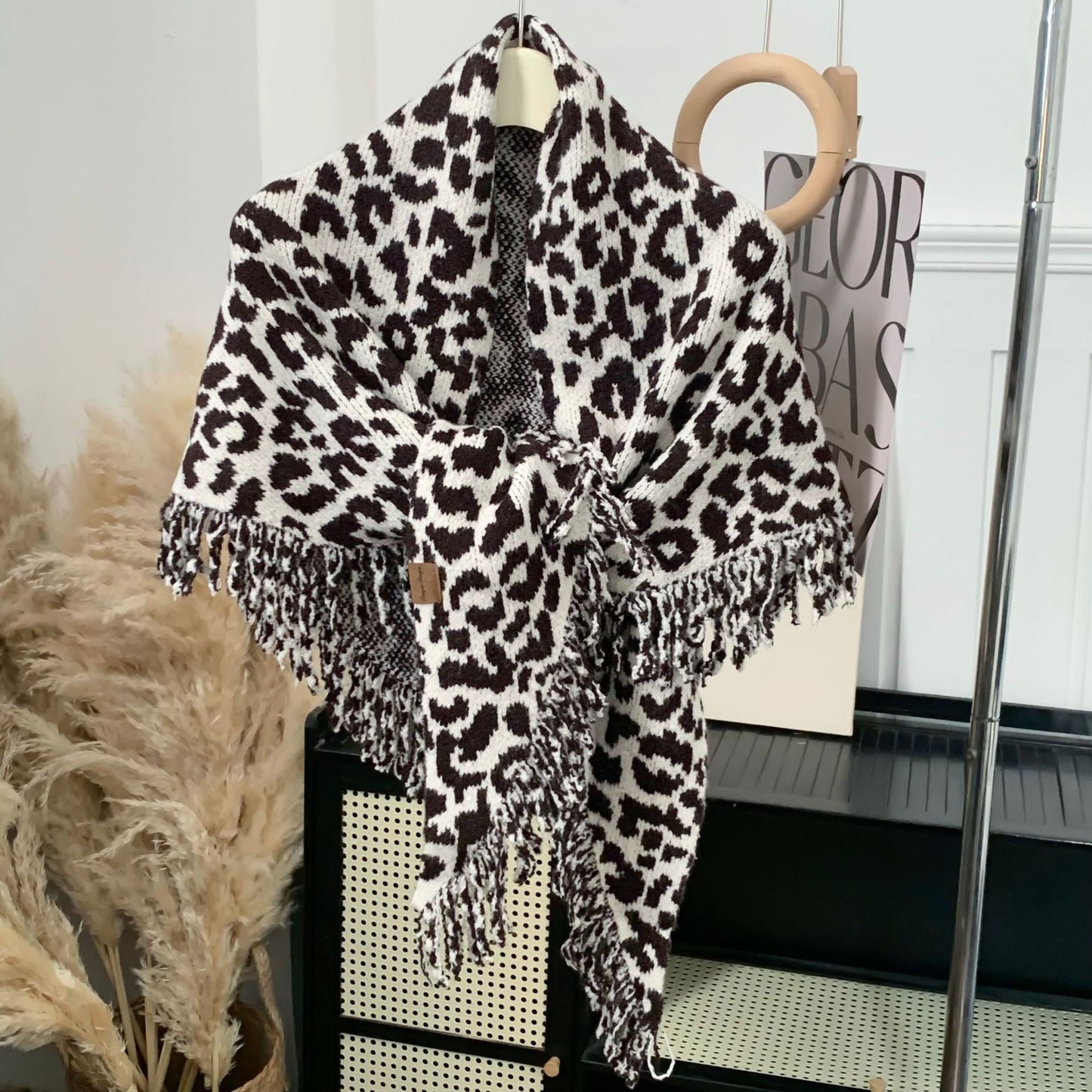 Leopard Print Fringe Scarf - Luxe Two-in-One Shawl & Wrap