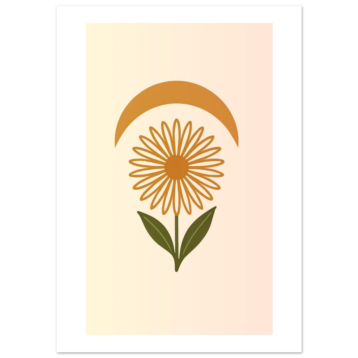 Minimal Flower & Crescent Print - Boho Botanical Poster | Earthy Modern Wall Art