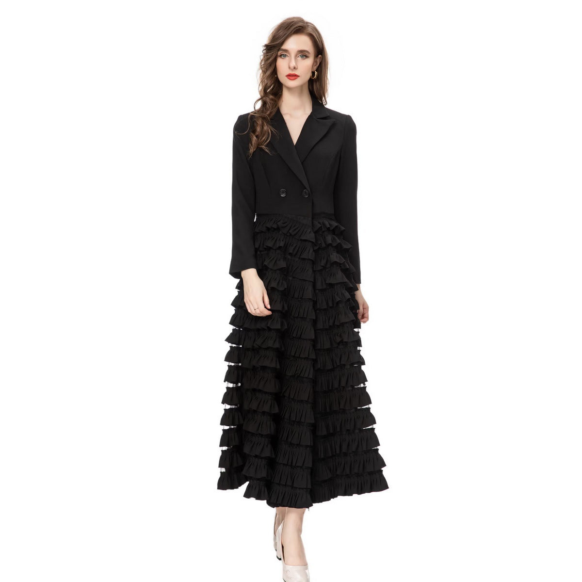 Suit Collar Layered Fungus Swing Dress