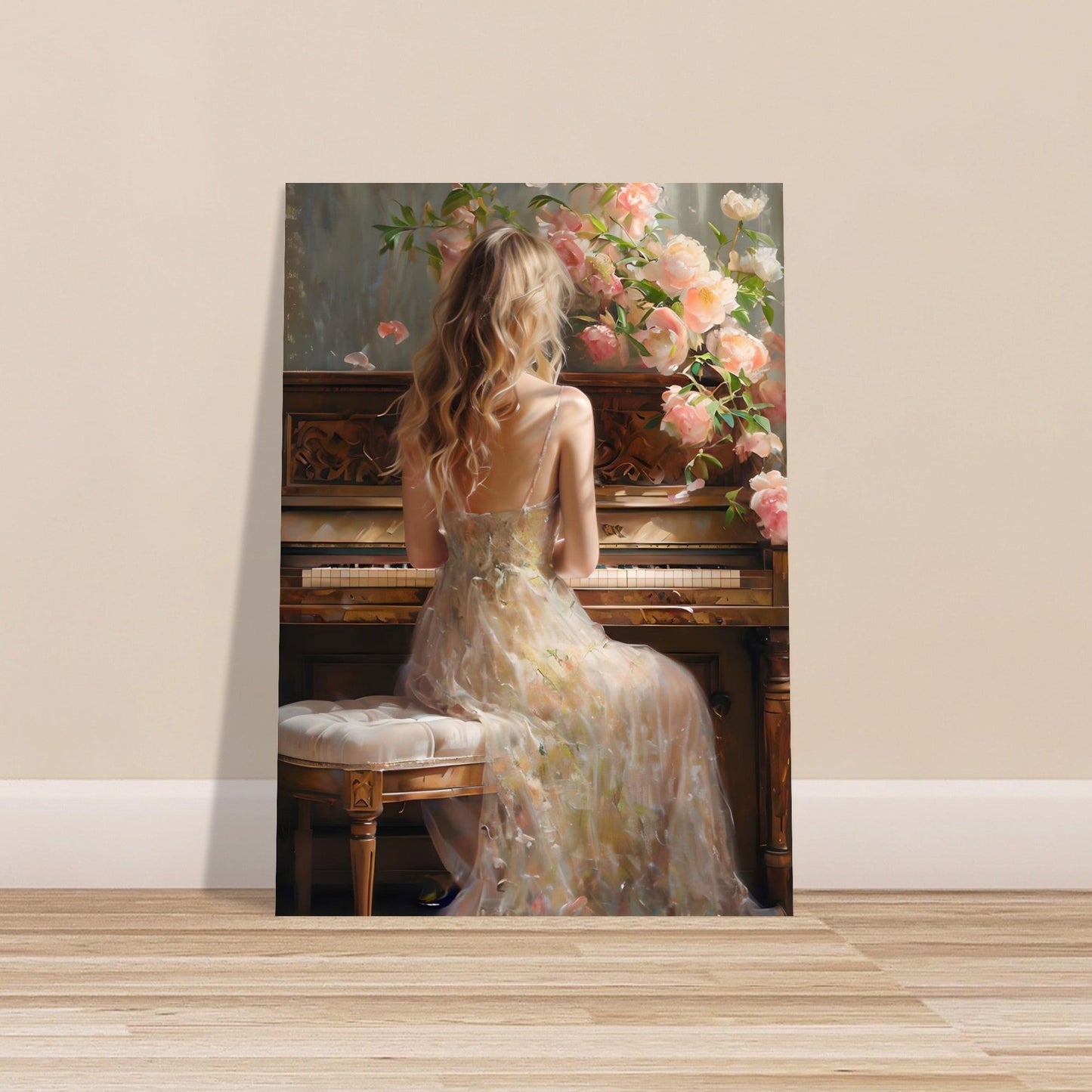 Romantic Piano Wall Art – Vintage Floral Music Print