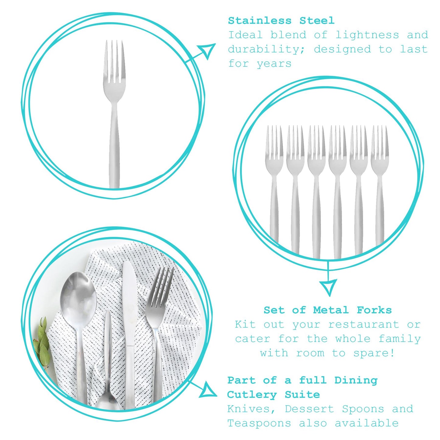 Classic Stainless Steel Dinner Forks - Pack of 6