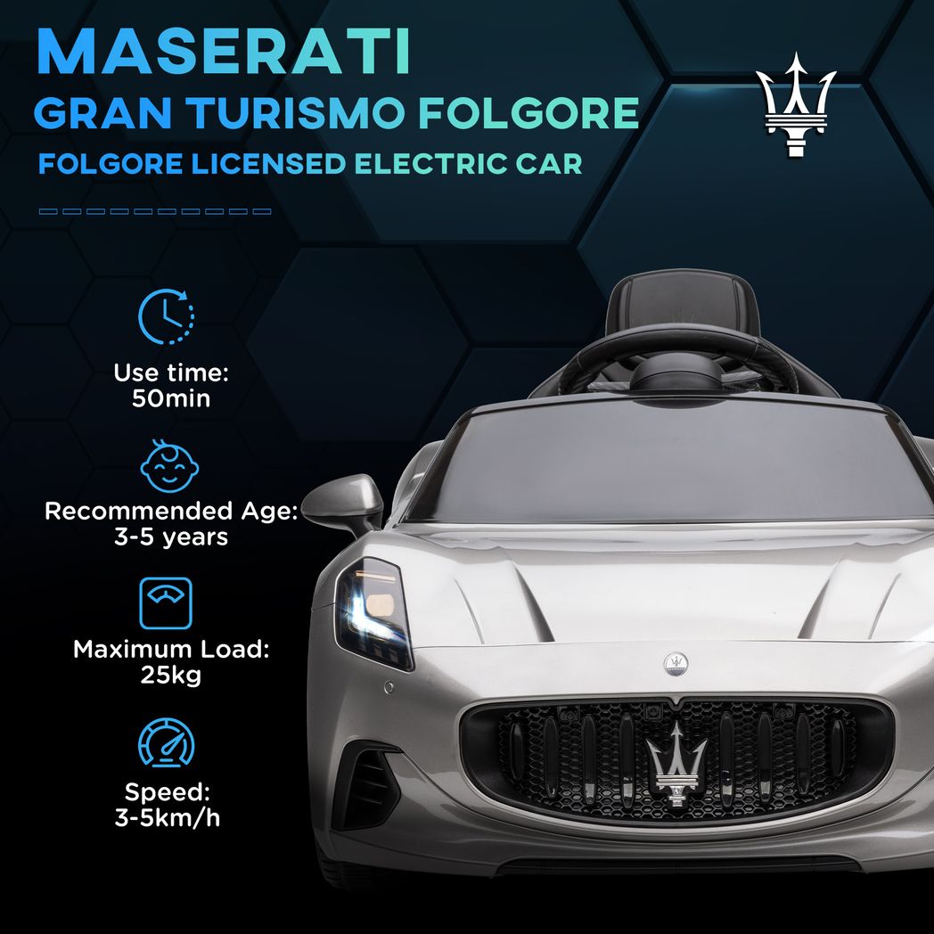 AIYAPLAY 12V Kids Electric Car, Maserati Turismo Folgore Lincesed Ride on