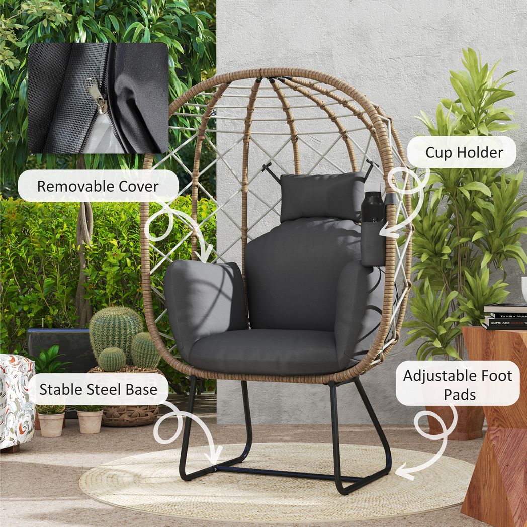 Outsunny Rattan Garden Egg Chair with Thickened Cushion, Headrest