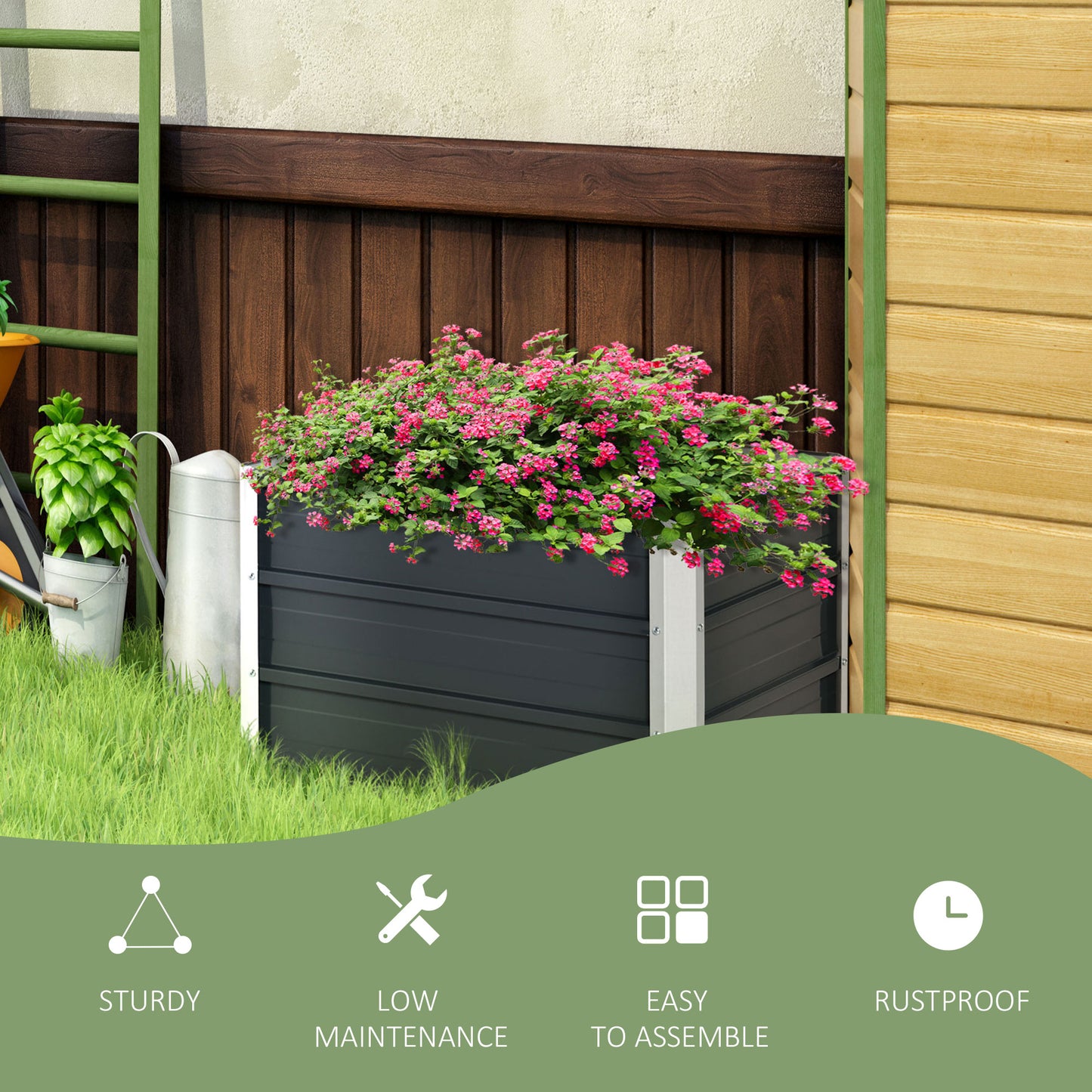 Raised Garden Bed, Elevated Planter Box & Gloves, Grey