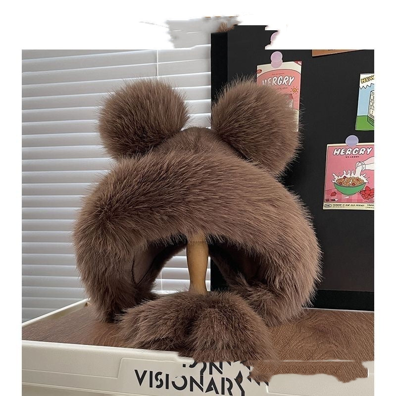 Thick Warm Earflaps Cute Big Head Circumference Fox Fur Ushanka