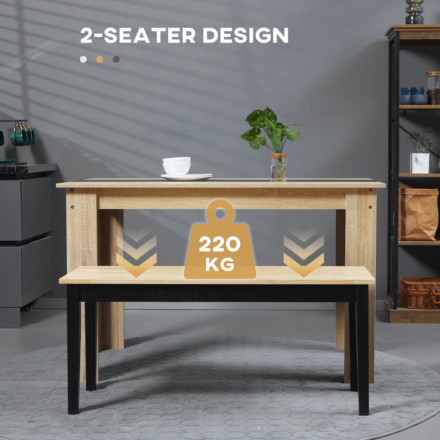 HOMCOM Wood Dining Bench Wooden Bench for 2 People, Black