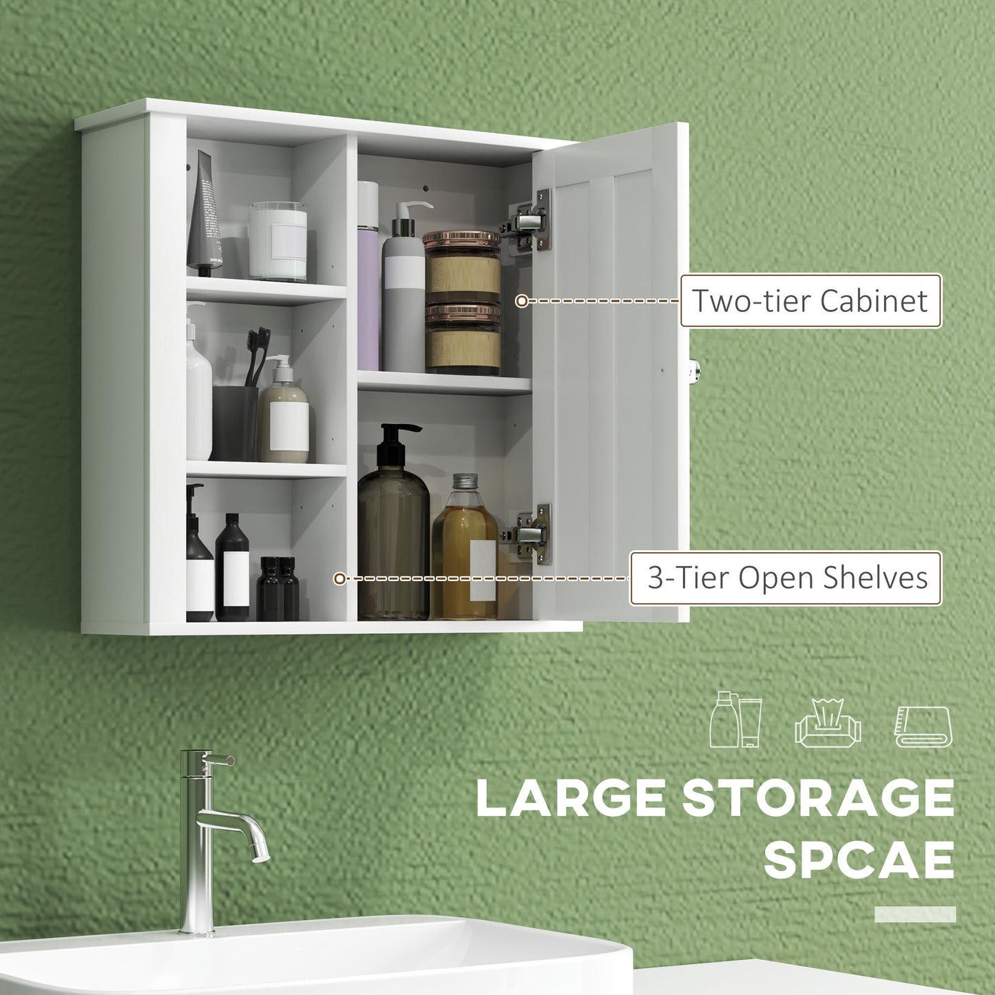 HOMCOM Modern Wall Mounted Bathroom Cabinet with Adjustable Shelves, White