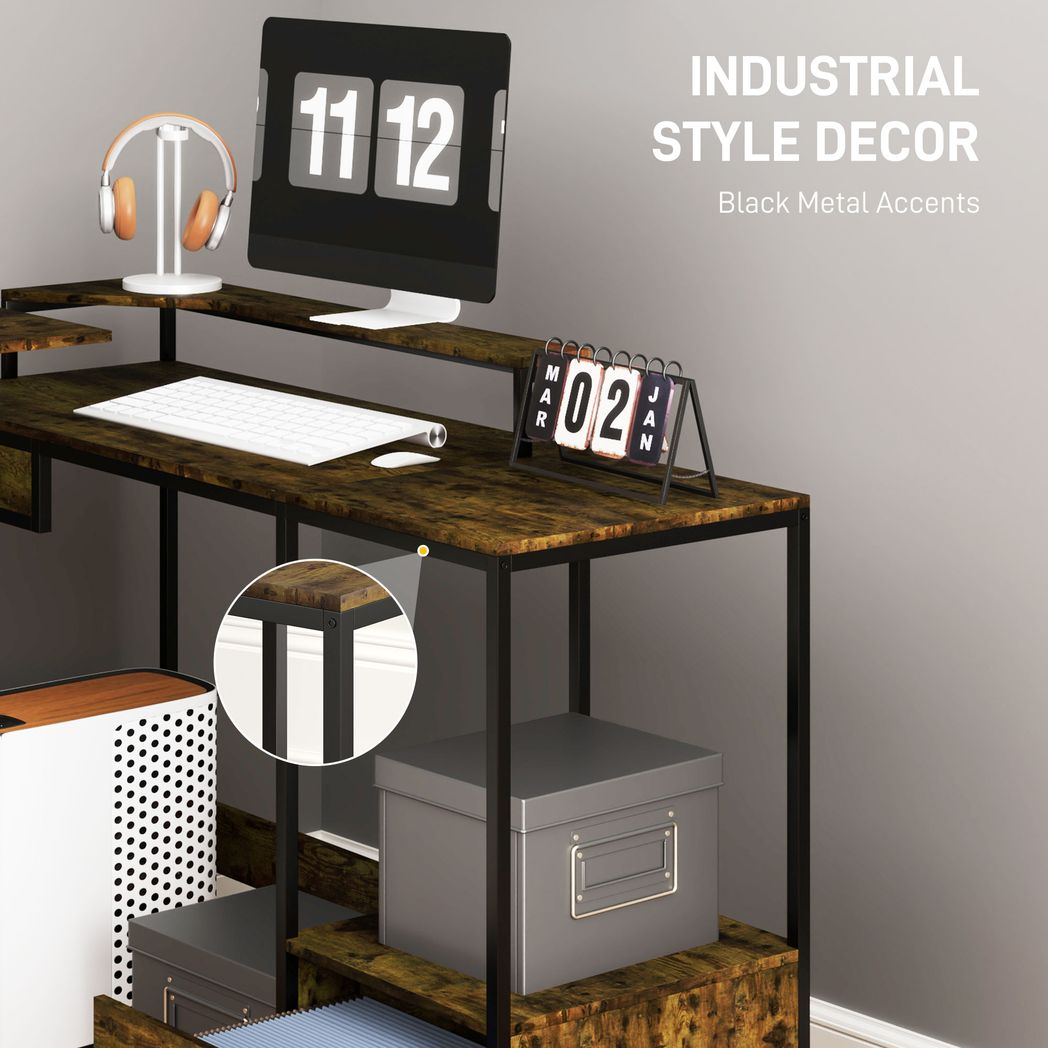 HOMCOM L Shaped Desk, Computer Table with Liftable Desktop, Charcoal