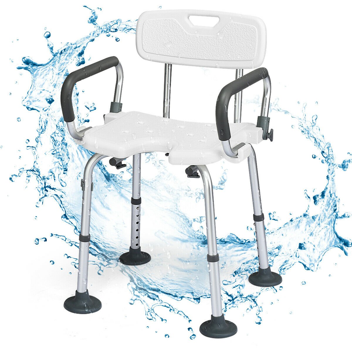 Shower Stool with Removable Arm and Back Rests-Black