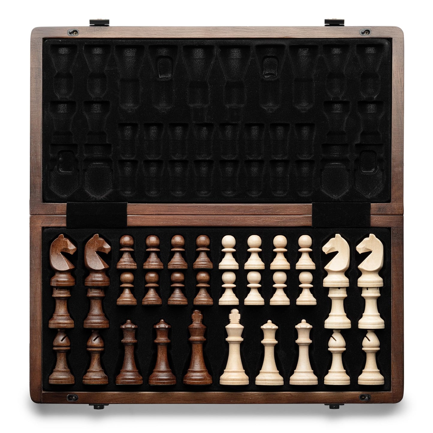 A&A 15" Magnetic Wooden Chess Set – Handmade Staunton Pieces, 3" King Height, 2 Extra Queens, Folding Travel Board