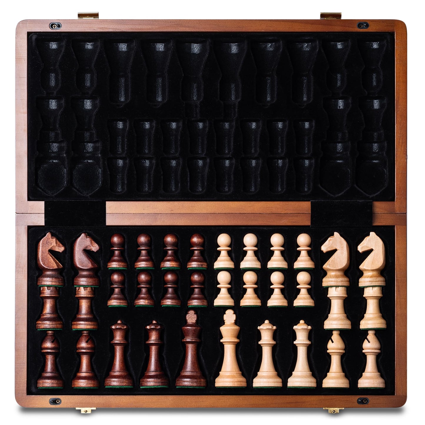 A&A 15" Magnetic Wooden Chess Set – Handmade Staunton Pieces, 3" King Height, 2 Extra Queens, Folding Travel Board