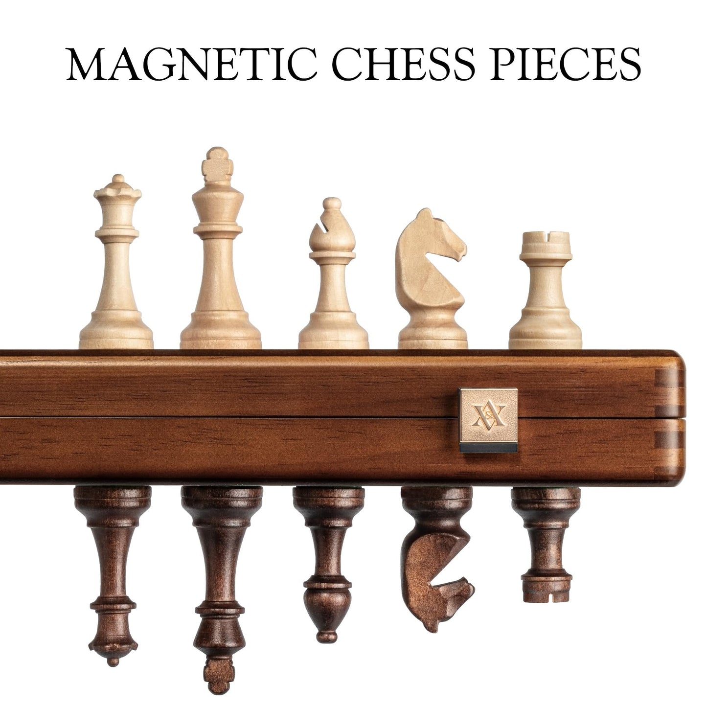 A&A 15" Magnetic Wooden Chess Set – Handmade Staunton Pieces, 3" King Height, 2 Extra Queens, Folding Travel Board