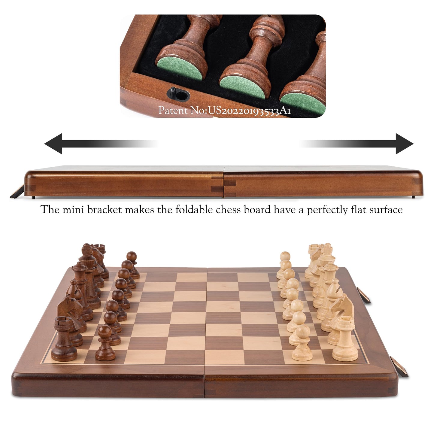 A&A 15" Magnetic Wooden Chess Set – Handmade Staunton Pieces, 3" King Height, 2 Extra Queens, Folding Travel Board