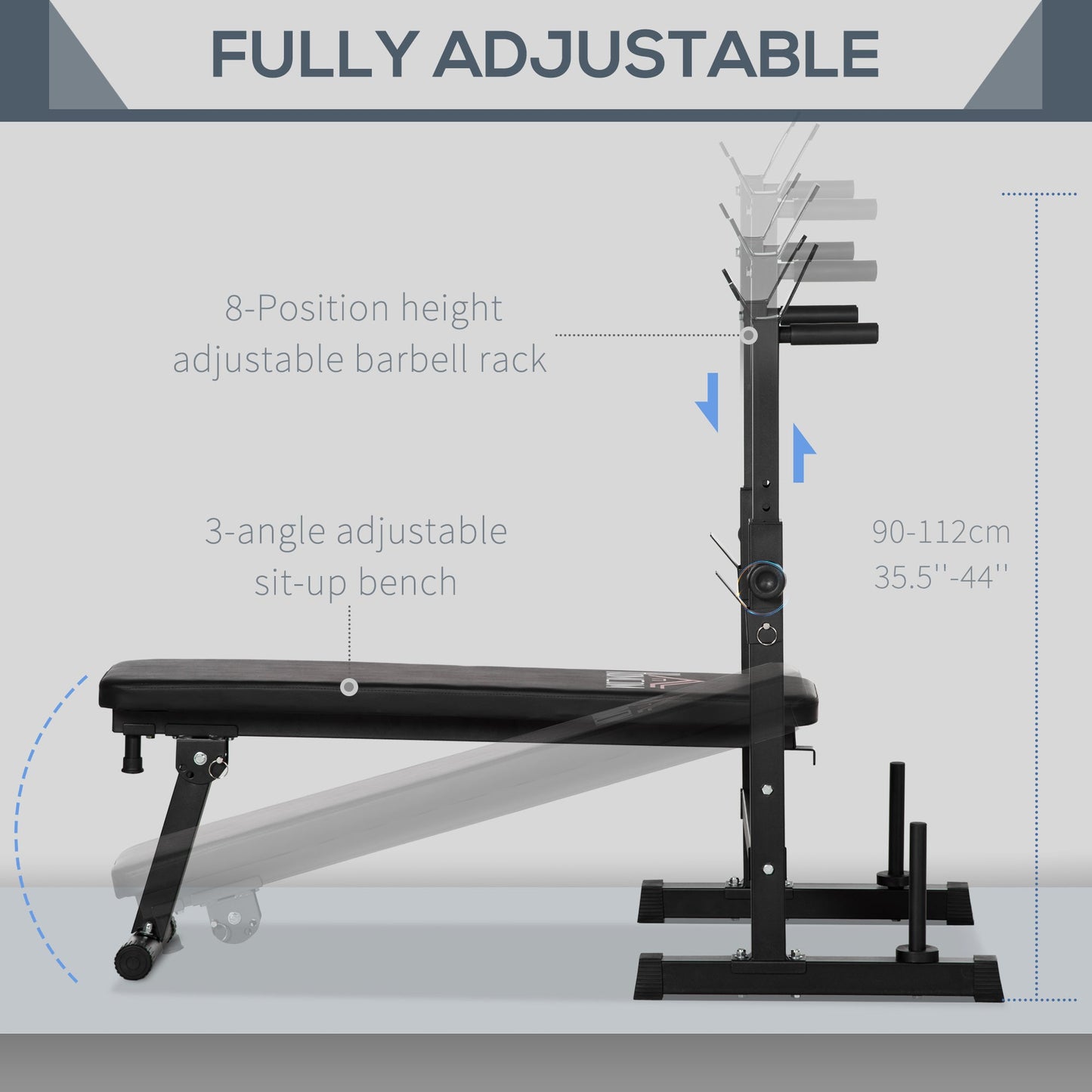 HOMCOM Adjustable Weight Bench with Barbell Rack and Dip Station, Black