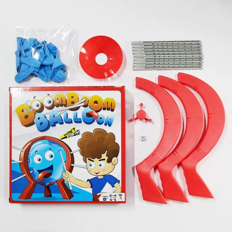 AALFA Balloon Blast Party Game Set – Family Tabletop Fun with 10 Balloons, 9 Sticks, Dice, Stand, Red Frame