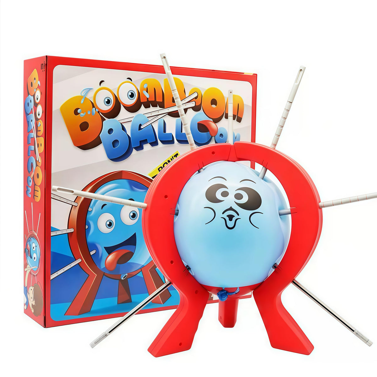 AALFA Balloon Blast Party Game Set – Family Tabletop Fun with 10 Balloons, 9 Sticks, Dice, Stand, Red Frame