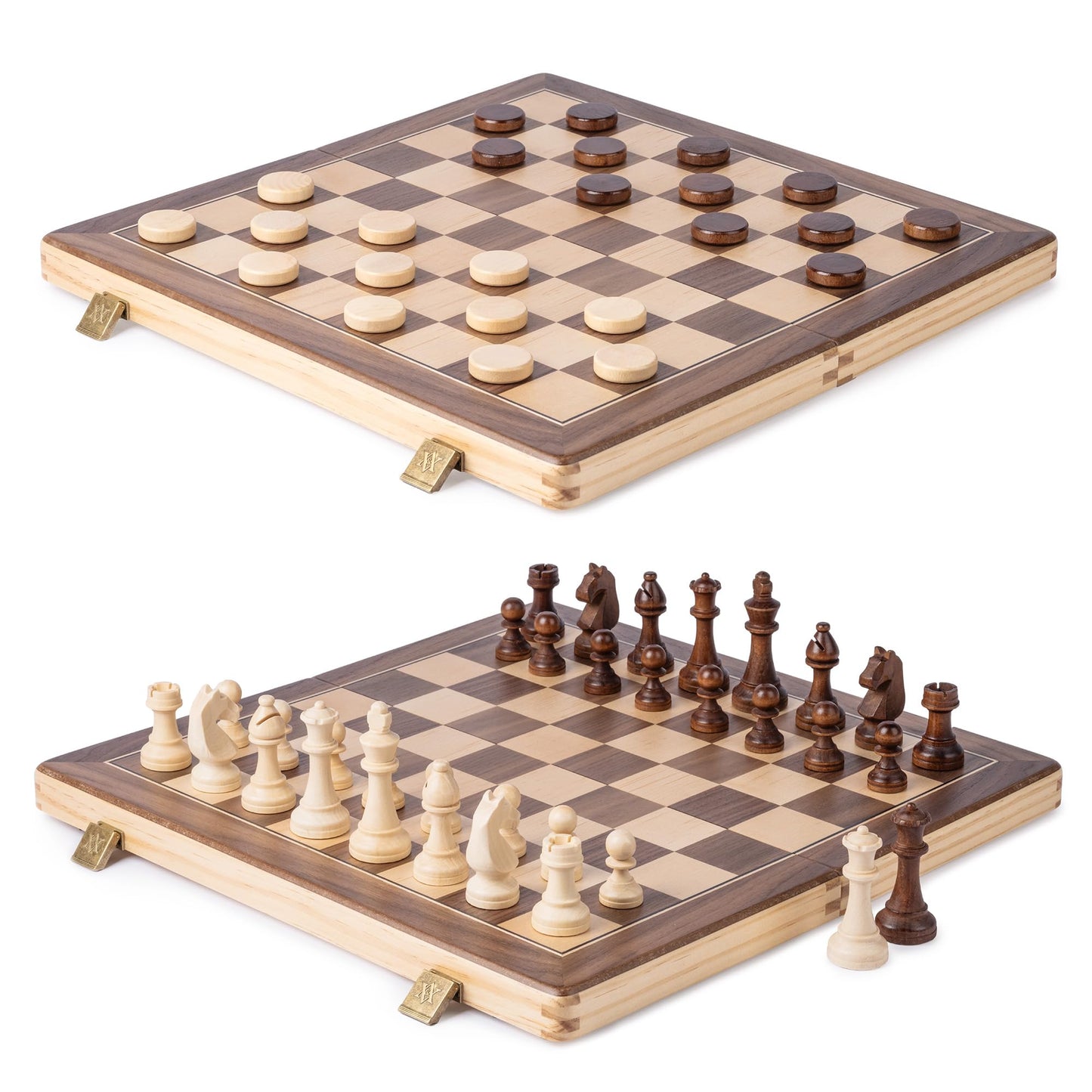 A&A 15-Inch Magnetic Folding Chess Set | Folding Board, 3-Inch Staunton King, Mahogany & Maple Inlays