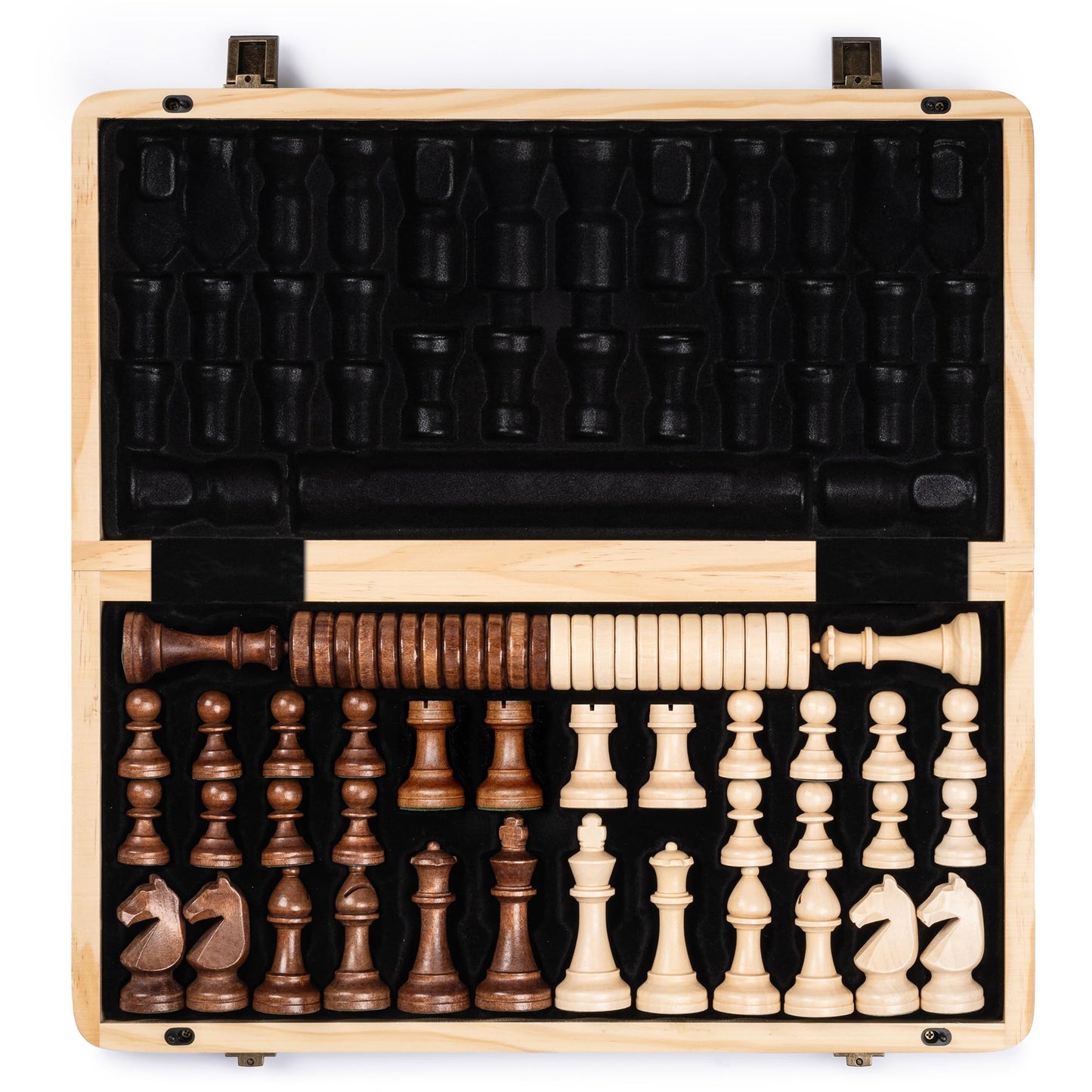A&A 15-Inch Magnetic Folding Chess Set | Folding Board, 3-Inch Staunton King, Mahogany & Maple Inlays