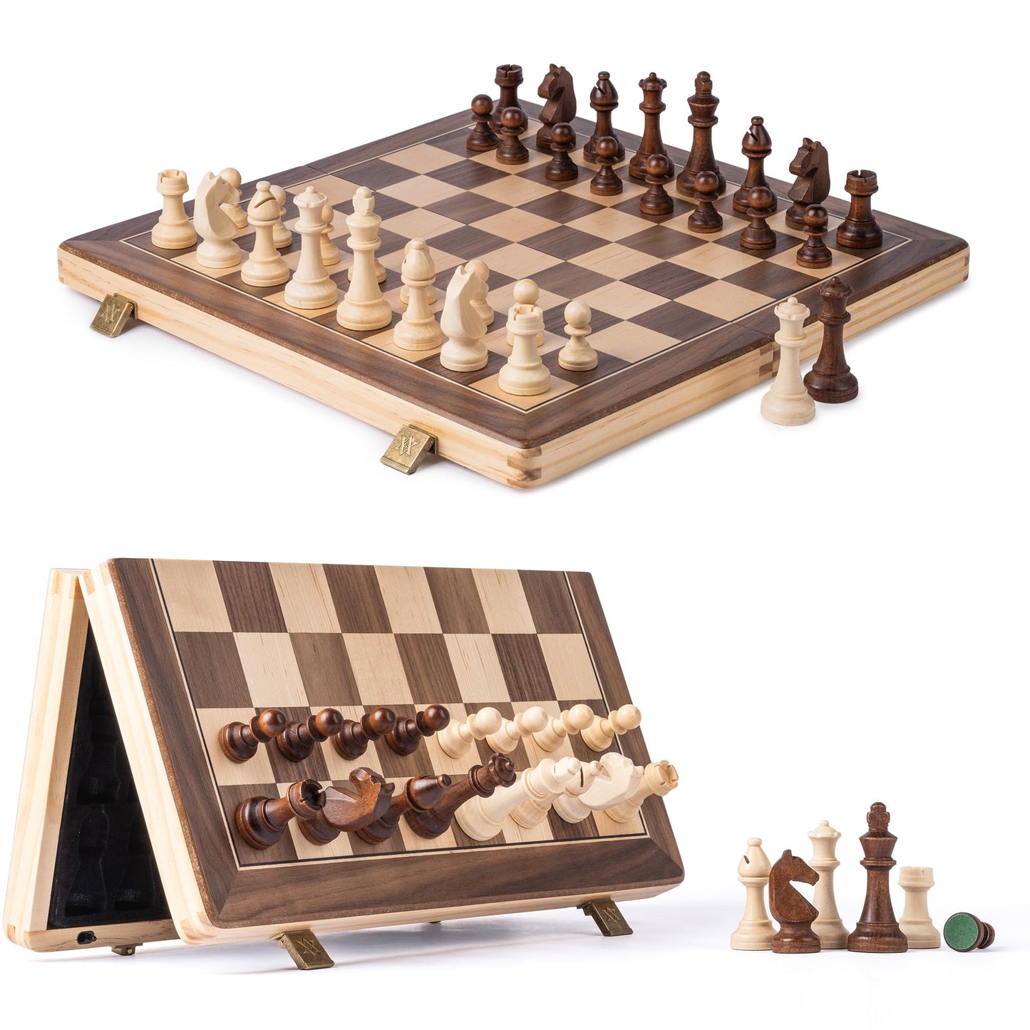 A&A 15-Inch Foldable Wooden Magnetic Chess Set with 3-Inch Staunton King