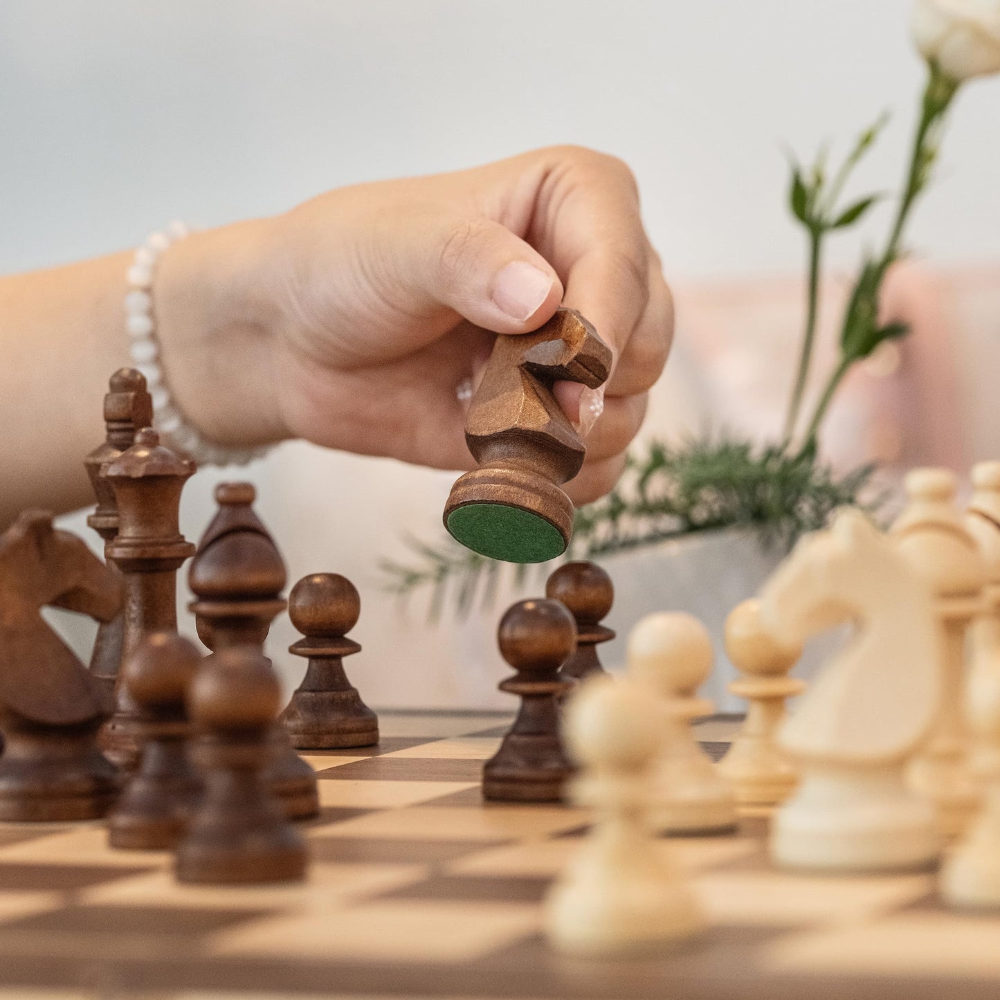 A&A 15-Inch Magnetic Folding Chess Set | Folding Board, 3-Inch Staunton King, Mahogany & Maple Inlays