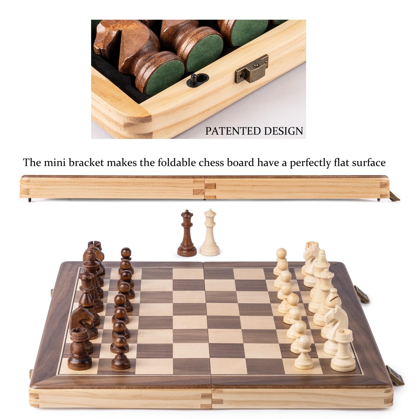 A&A 15-Inch Magnetic Folding Chess Set | Folding Board, 3-Inch Staunton King, Mahogany & Maple Inlays