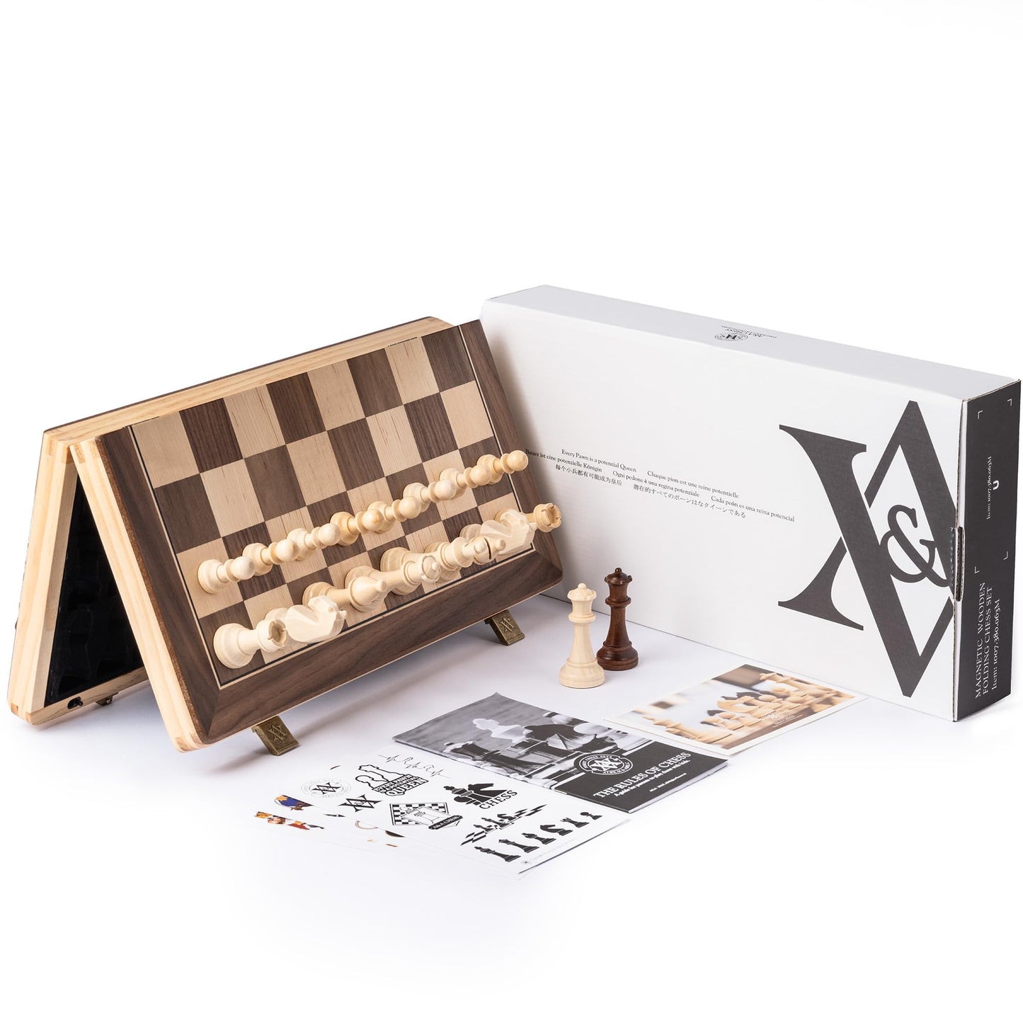 A&A 15-Inch Foldable Wooden Magnetic Chess Set with 3-Inch Staunton King