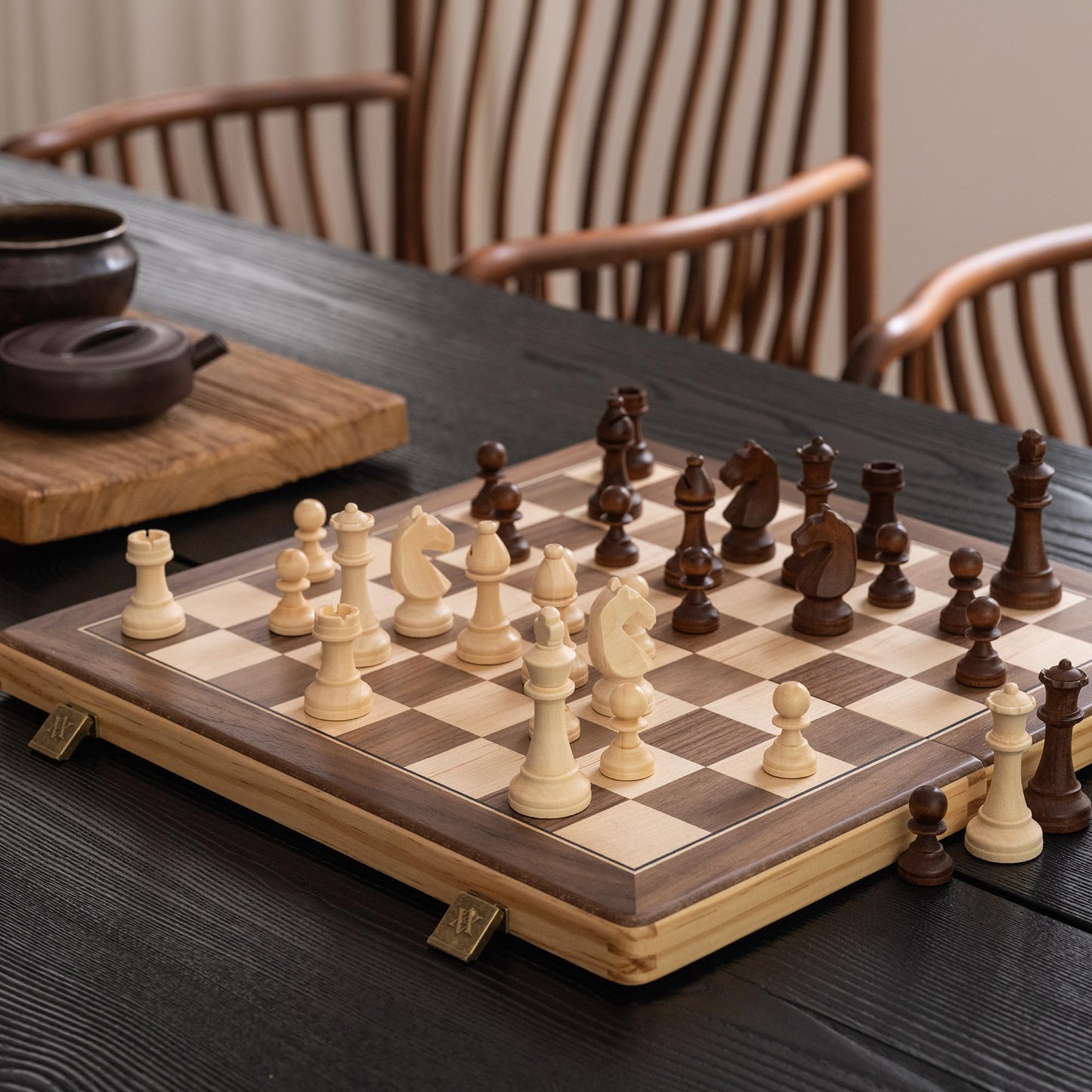 A&A 15-Inch Foldable Wooden Magnetic Chess Set with 3-Inch Staunton King