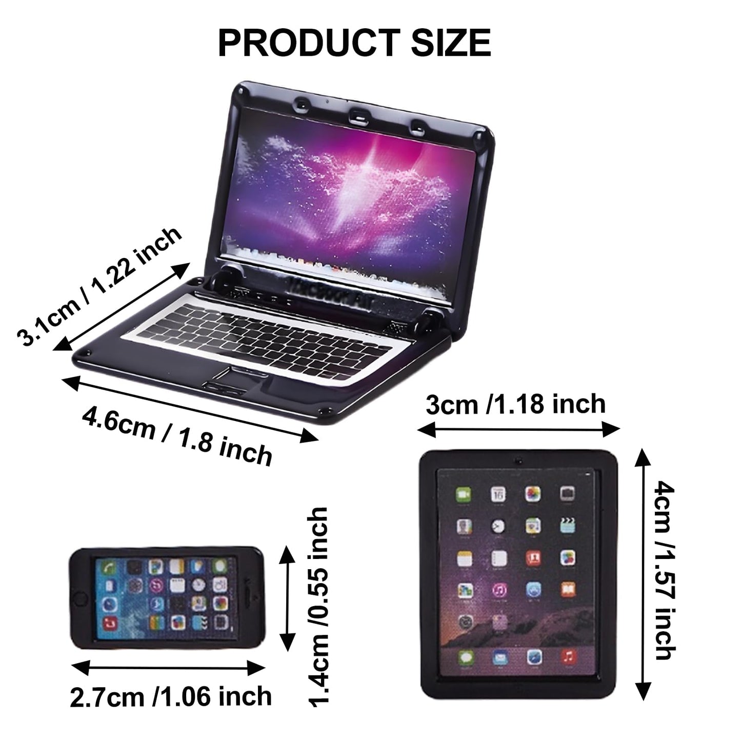 Aanxufa Dollhouse Tech Trio: 1/12–1/6 Scale Mini Phone, Tablet & Metal Laptop (3 Pcs)