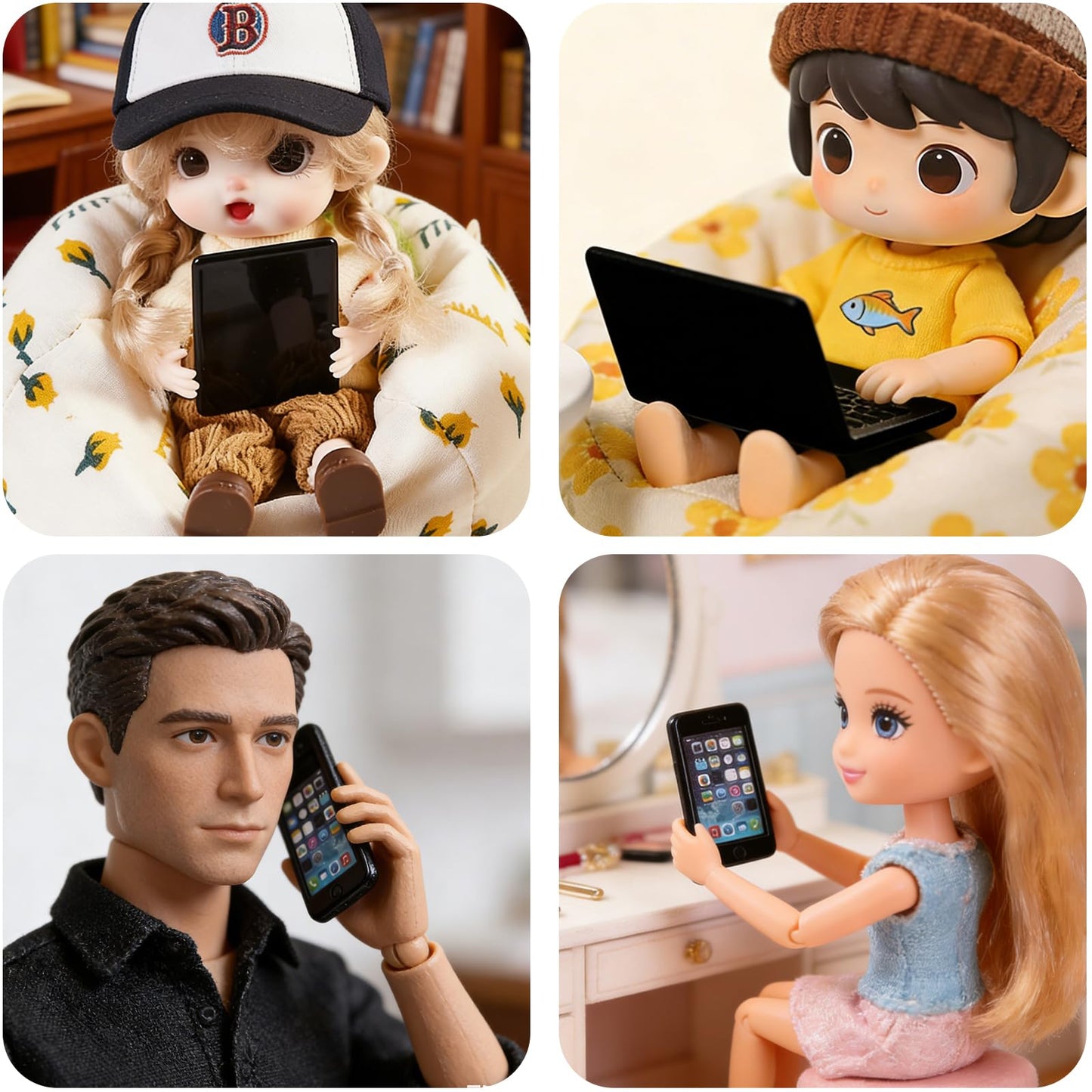 Aanxufa Dollhouse Tech Trio: 1/12–1/6 Scale Mini Phone, Tablet & Metal Laptop (3 Pcs)