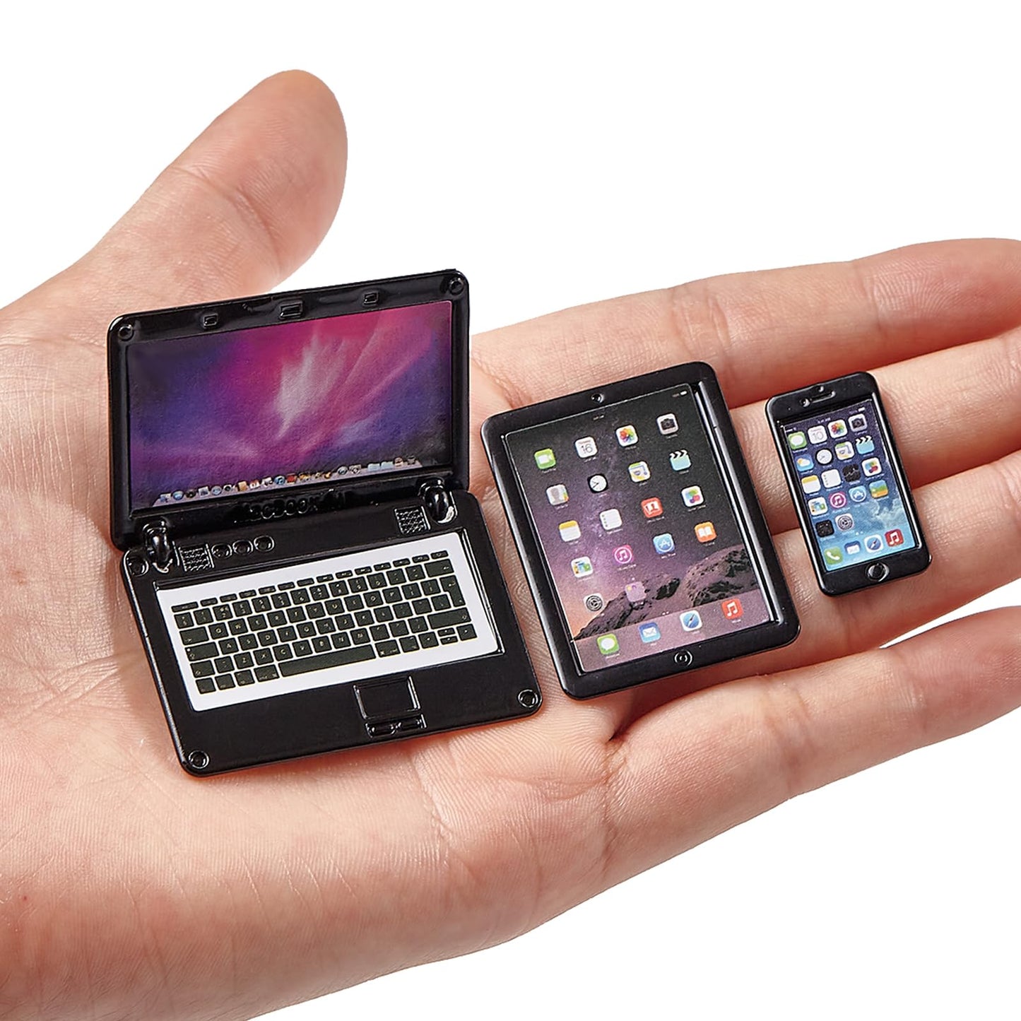 Aanxufa Dollhouse Tech Trio: 1/12–1/6 Scale Mini Phone, Tablet & Metal Laptop (3 Pcs)