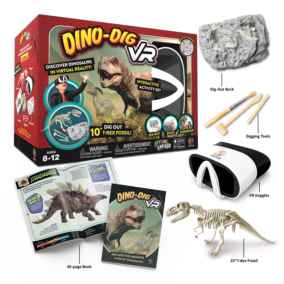 Abacus Brands STEAM Dino Dig VR Kit – Virtual Reality Dinosaur Science for Kids 8+