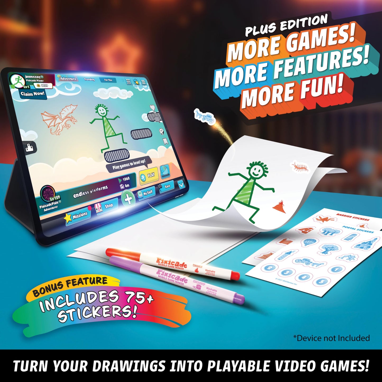 Abacus Brands Pixicade+ | Turn Drawings Into Playable Video Games — Doodle, Snap, Play & Share