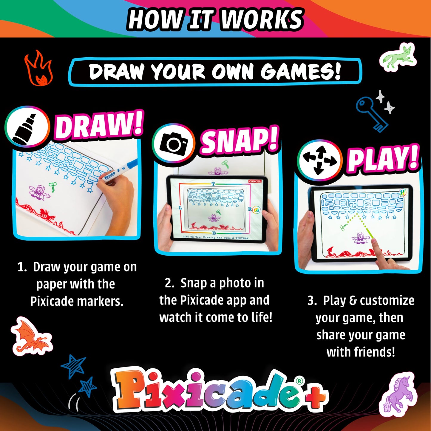 Abacus Brands Pixicade+ | Turn Drawings Into Playable Video Games — Doodle, Snap, Play & Share