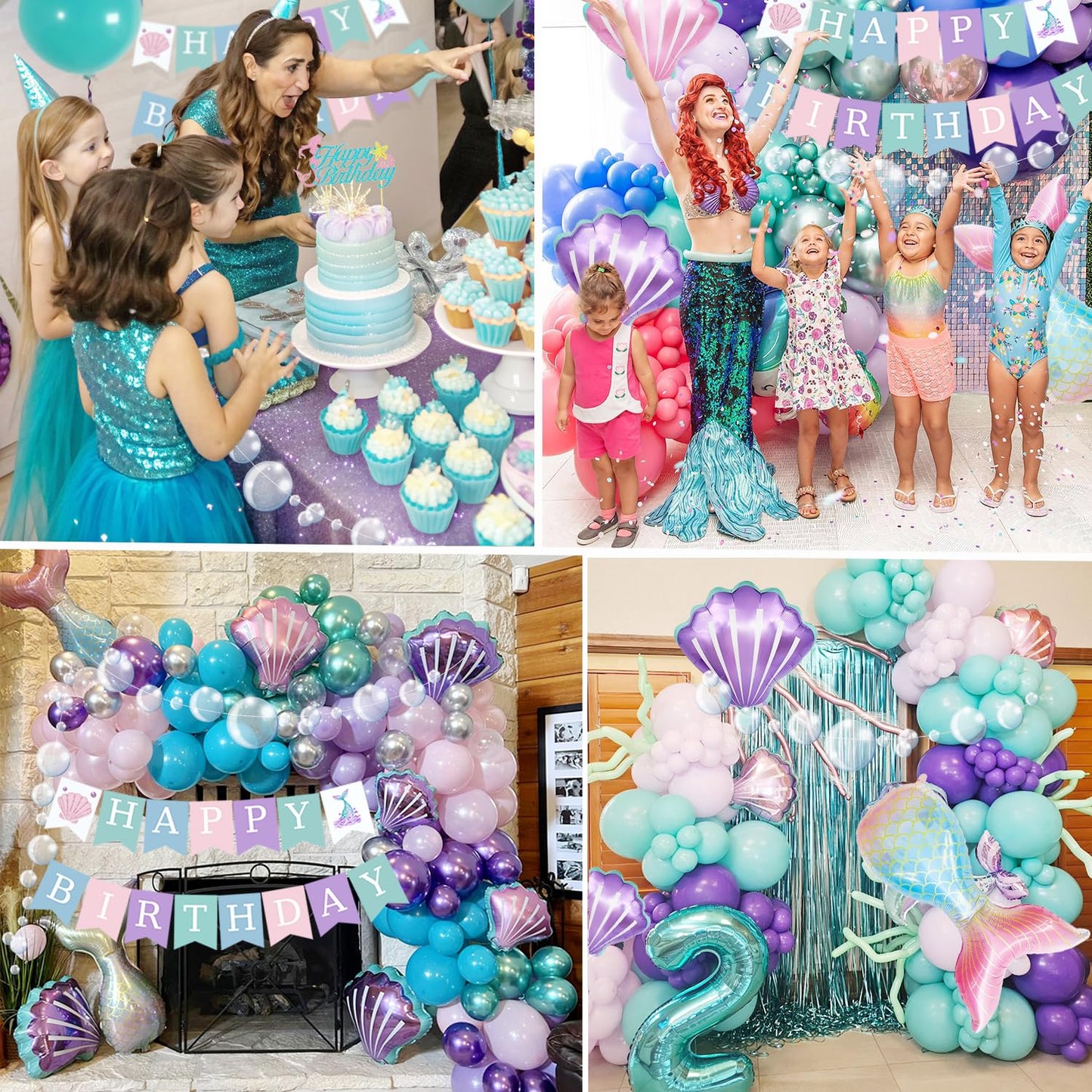 ABAOWO Mermaid Birthday Decorations Kit – Under the Sea Party Supplies with Balloons, Fringe Backdrop, and Banner