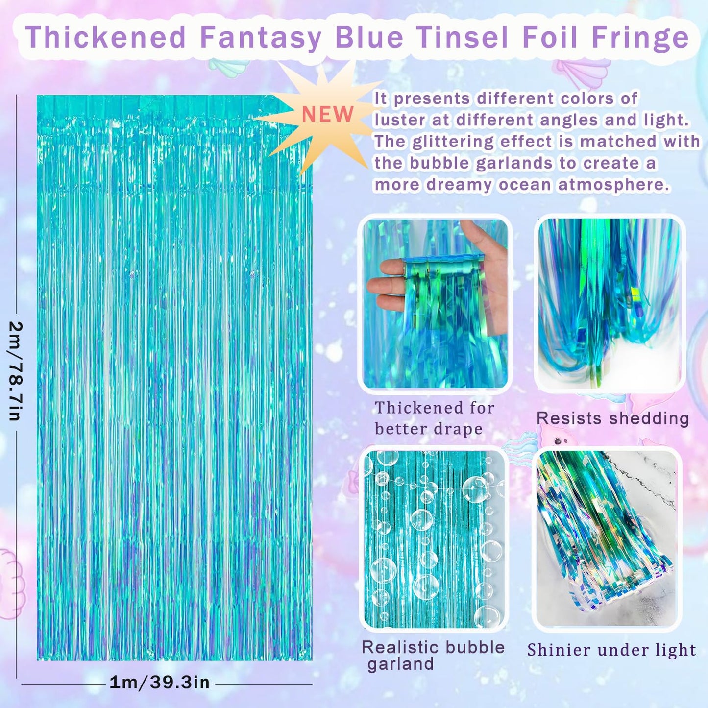 ABAOWO Mermaid Birthday Decorations Kit – Under the Sea Party Supplies with Balloons, Fringe Backdrop, and Banner